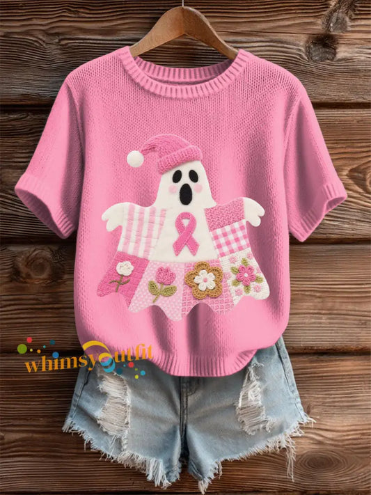 Women’s Breast Cancer Awareness Print Casual T Shirt Pink / S