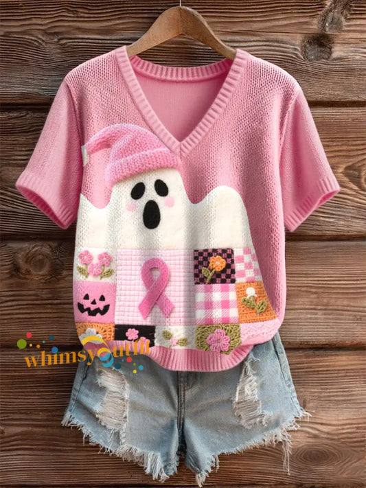 Women’s Breast Cancer Awareness Print Casual T Shirt Pink / S