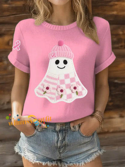 Women’s Breast Cancer Awareness Print Casual T Shirt Pink / S
