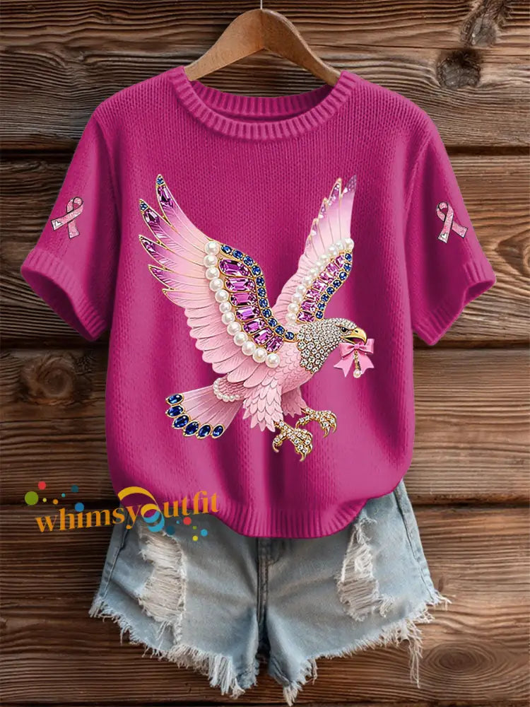 Women’s Breast Cancer Awareness Print Casual T Shirt Rose Red / S