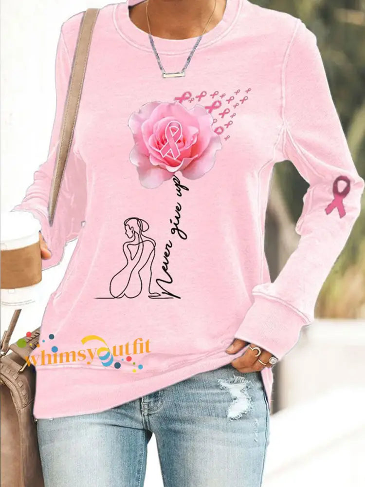 Women’s Breast Cancer Awareness Print Sweatshirt Pink / S