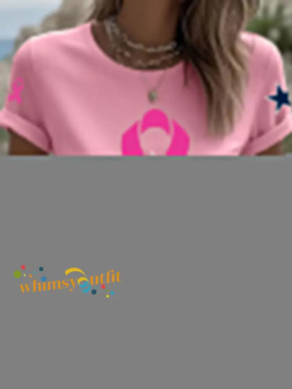 Women’s Breast Cancer Awareness Printed Casual T Shirt Pink / S