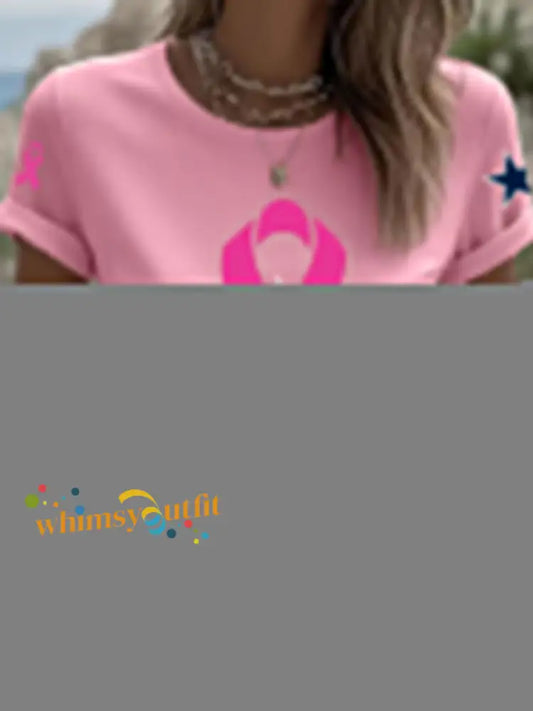 Women’s Breast Cancer Awareness Printed Casual T Shirt Pink / S