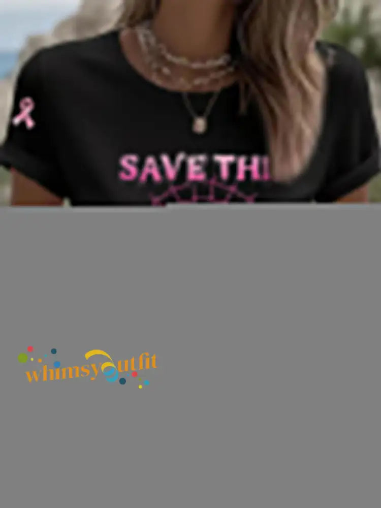 Women’s Breast Cancer Awareness Save The Boo Bees Print Casual T Shirt Black / S