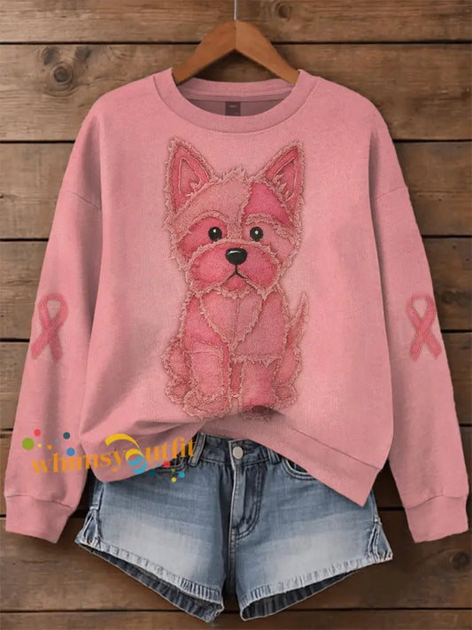 Women’s Breast Cancer Awareness Schnauzer Print Sweatshirt Pink / S