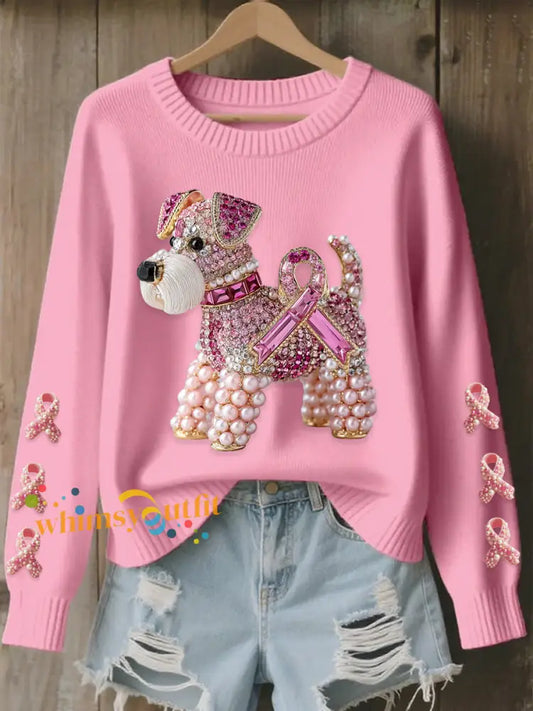 Women’s Breast Cancer Awareness Schnauzer Sweatshirt Pink / S