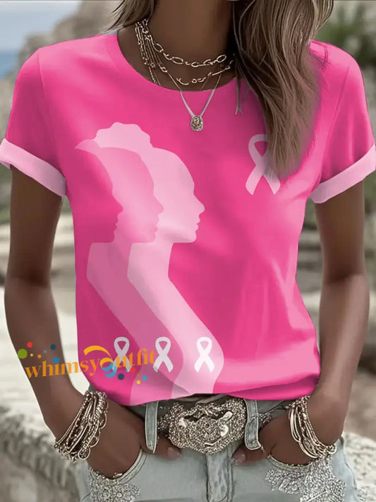Women’s Breast Cancer Awareness Silhouette T Shirts Pink / S