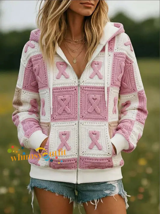 Women’s Breast Cancer Awareness Zip-Up Hoodie As picture / S