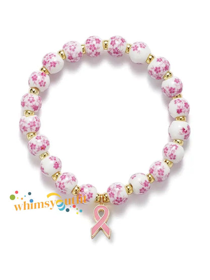 Women’s Breast Cancer Blue and White Porcelain Pink Ribbon Bracelet