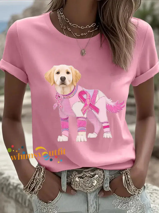 Women’s Breast Cancer Dog Art Printed T shirt Pink / S
