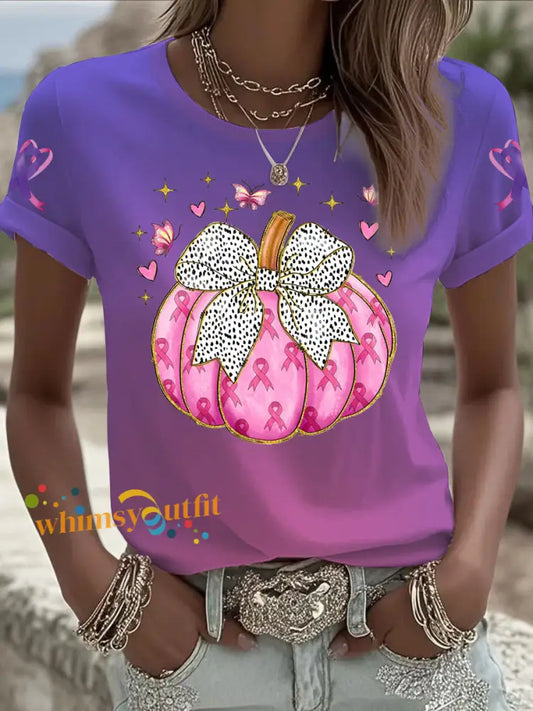 Women’s Breast cancer domestic violence awareness Printed short sleeved T shirt Pink Purple / S