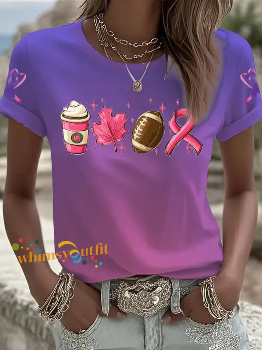 Women’s Breast cancer domestic violence awareness Printed short sleeved T shirt Pink Purple / S