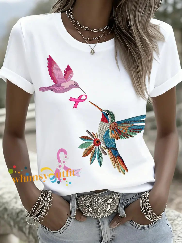 Women’s Breast Cancer Fantasy Sequin Embroidered Animal T-Shirt A / S