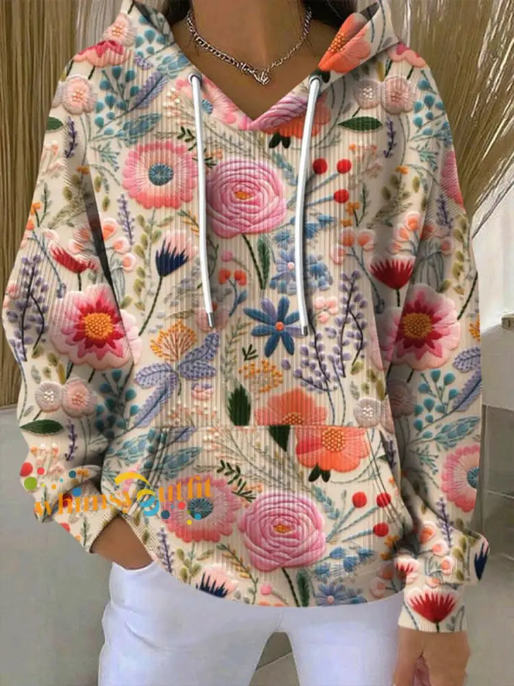 Women’s Breast Cancer Flowers Print Hoodie As picture / S