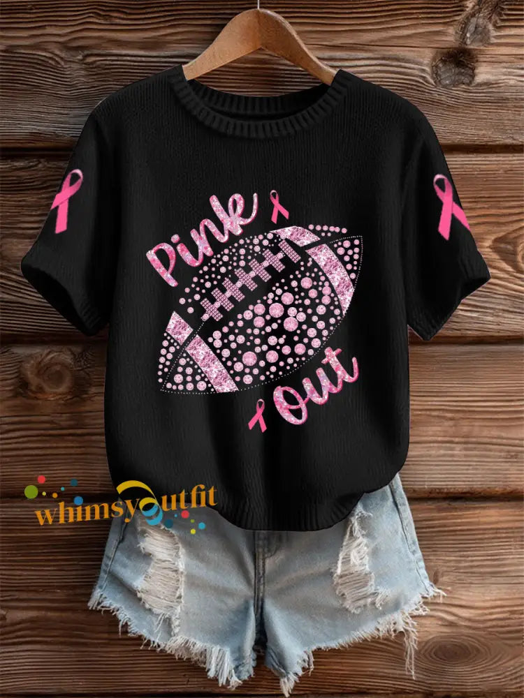 Women’s Breast Cancer Football Pink Out Short sleeved T shirt Black / S