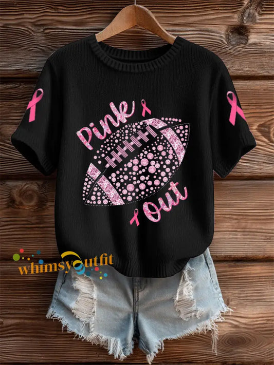 Women’s Breast Cancer Football Pink Out Short sleeved T shirt Black / S