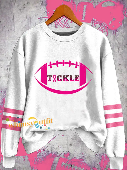 Women’s Breast Cancer Football Sweatshirt White / S