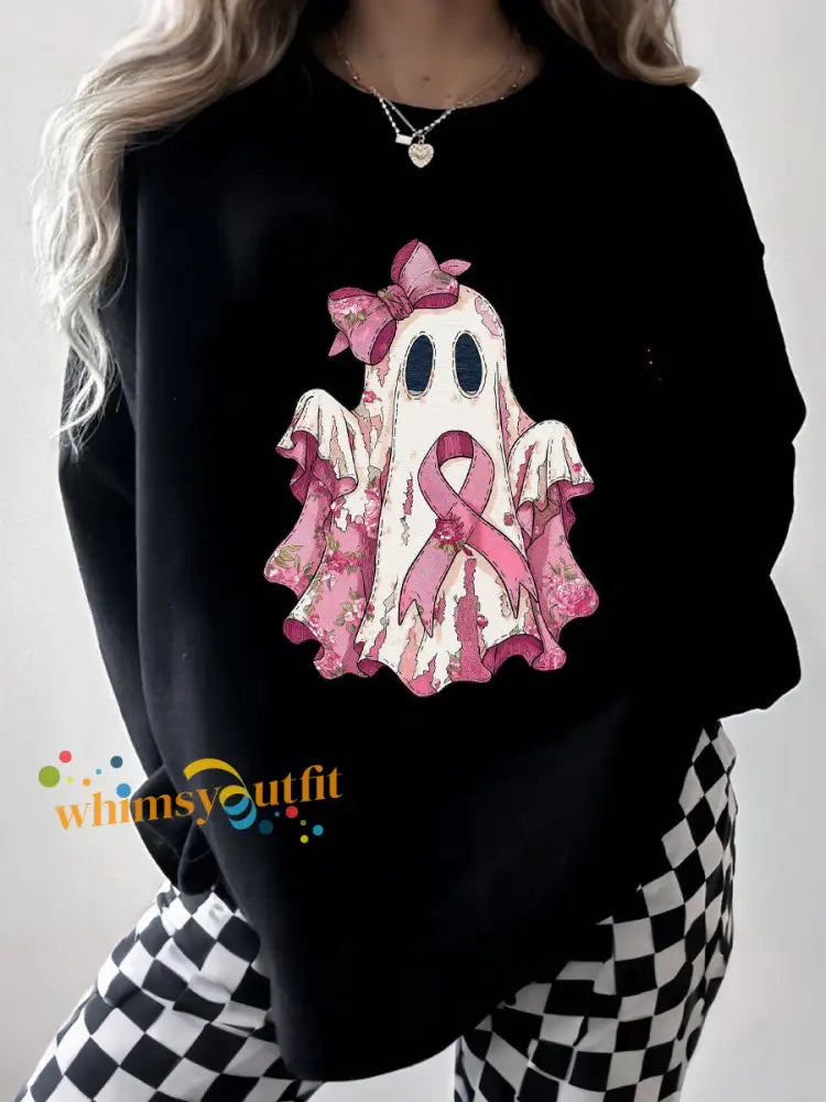 Women’s Breast Cancer Ghost Sweatshirts Black / S