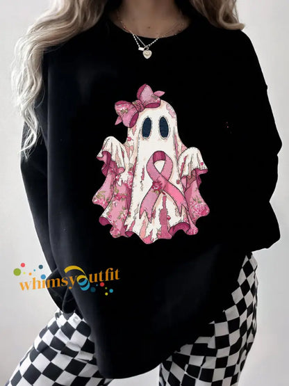 Women’s Breast Cancer Ghost Sweatshirts Black / S