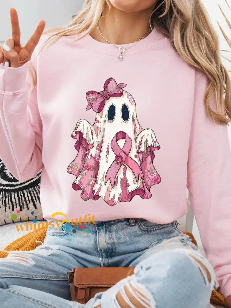 Women’s Breast Cancer Ghost Sweatshirts Light Pink / S