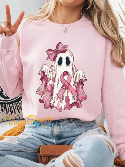 Women’s Breast Cancer Ghost Sweatshirts Light Pink / S