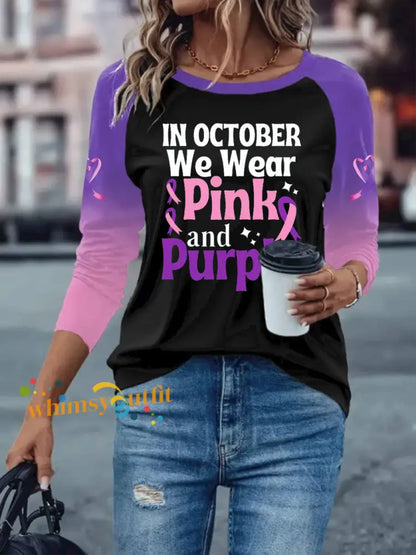 Women’s Breast Cancer long sleeved T shirt with dropped shoulders Black / S