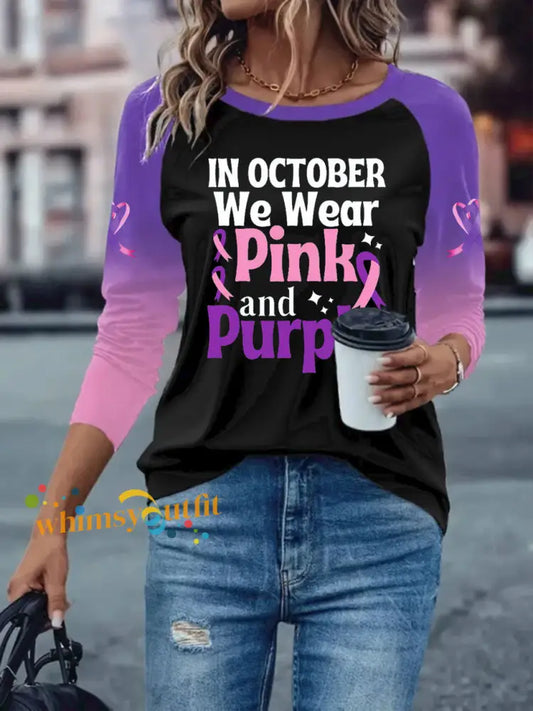 Women’s Breast Cancer long sleeved T shirt with dropped shoulders Black / S