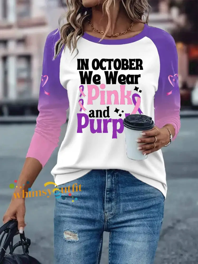 Women’s Breast Cancer long sleeved T shirt with dropped shoulders White / S