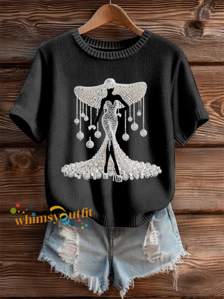 Women’s Breast Cancer Pearl Art Cozy Knit Top Black / S