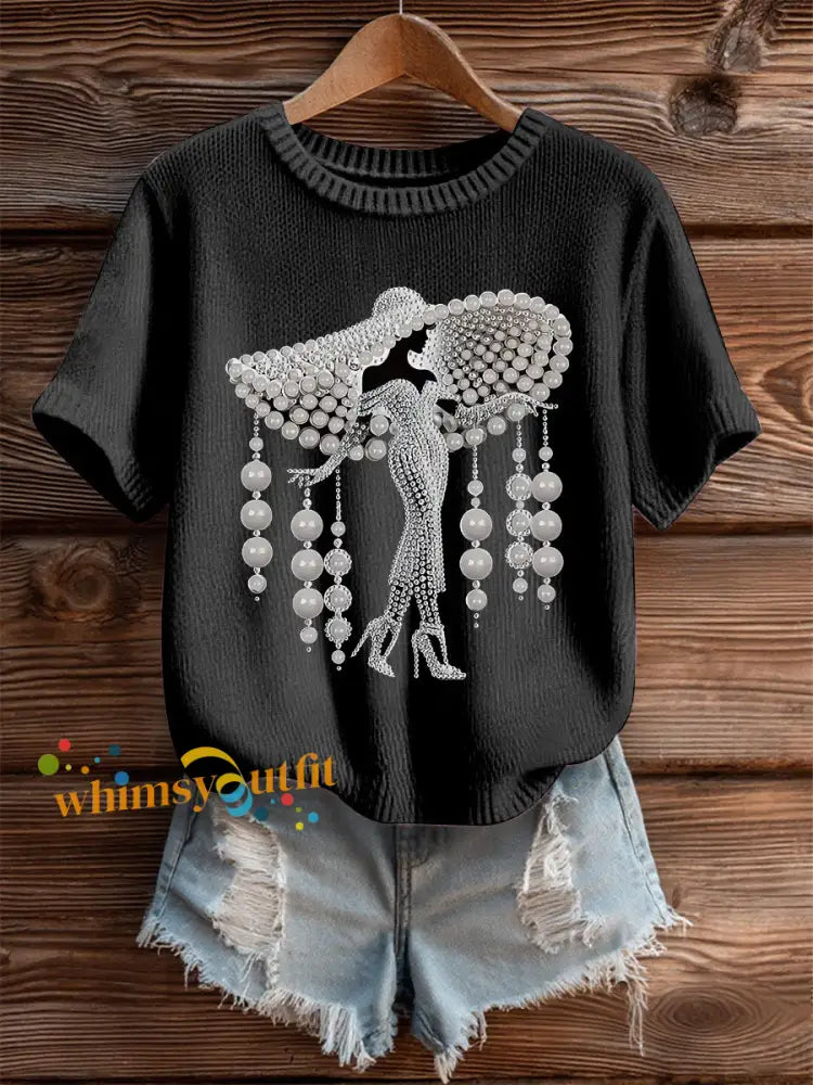 Women’s Breast Cancer Pearl Art Cozy Knit Top Black / S