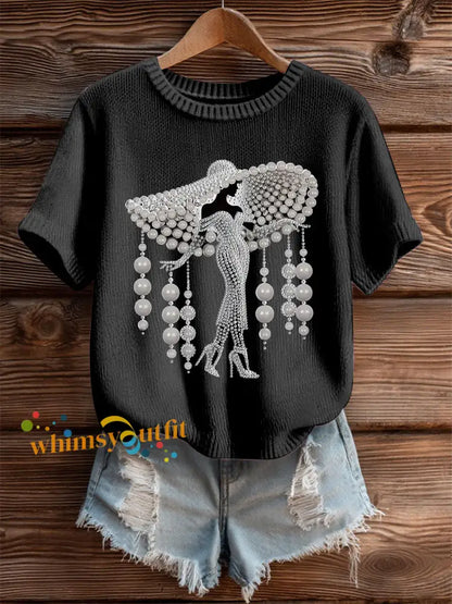 Women’s Breast Cancer Pearl Art Cozy Knit Top Black / S