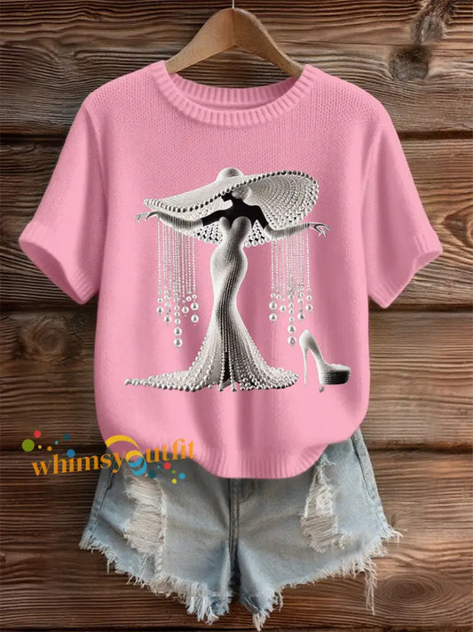 Women’s Breast Cancer Pearl Art Cozy Knit Top Pink / S