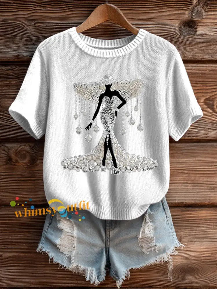 Women’s Breast Cancer Pearl Art Cozy Knit Top White / S