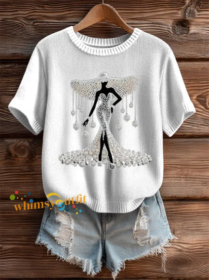 Women’s Breast Cancer Pearl Art Cozy Knit Top White / S
