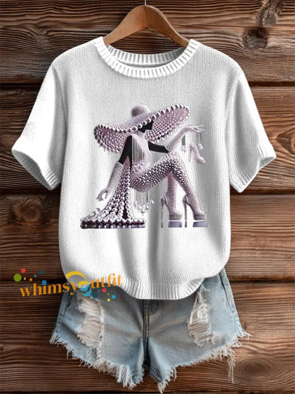 Women’s Breast Cancer Pearl Art Cozy Knit Top White / S