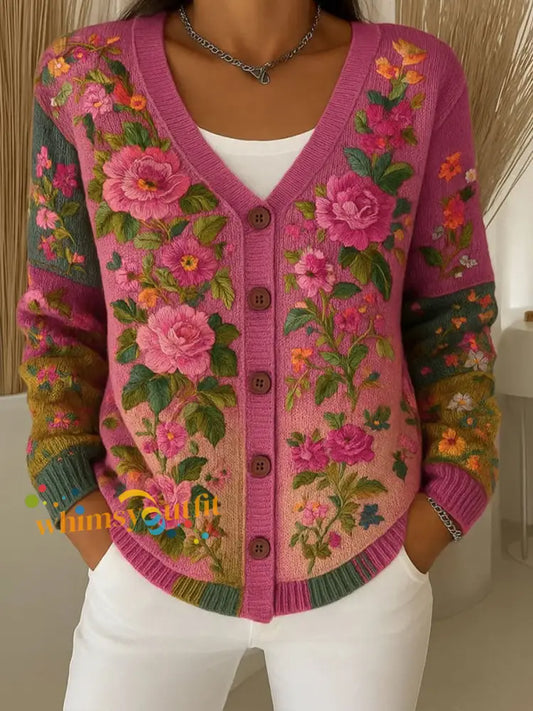 Women’s Breast Cancer Pink Floral Cardigan As picture / S
