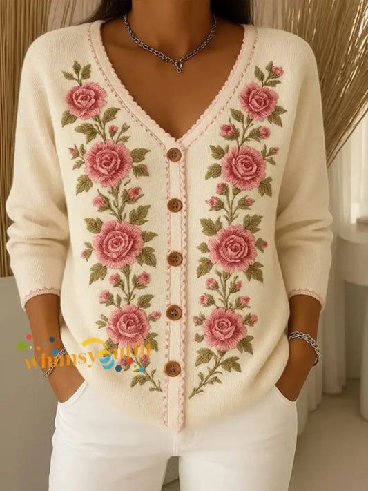 Women’s Breast Cancer Pink Floral Cardigan As picture / S