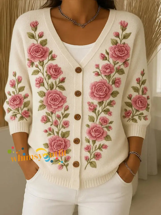 Women’s Breast Cancer Pink Floral Cardigan As picture / S