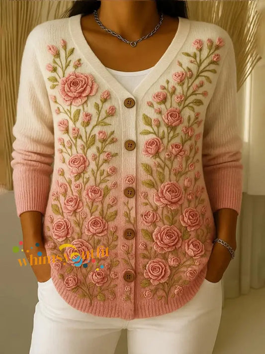 Women’s Breast Cancer Pink Floral Cardigan As picture / S