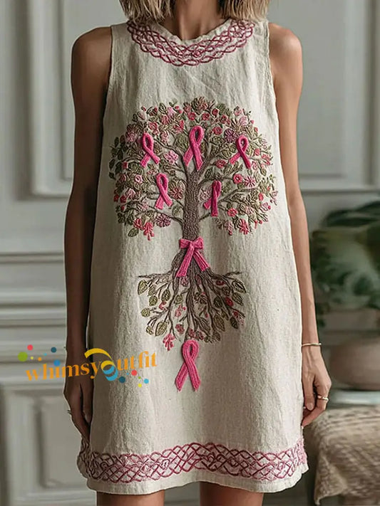 Women’s Breast Cancer Pink Floral Dress As picture / S
