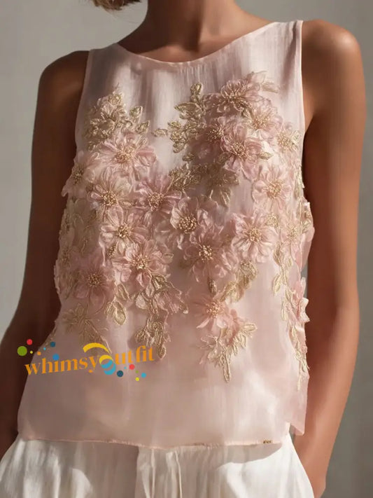 Women’s Breast Cancer Pink Floral Sleeveless Tops Pink / S