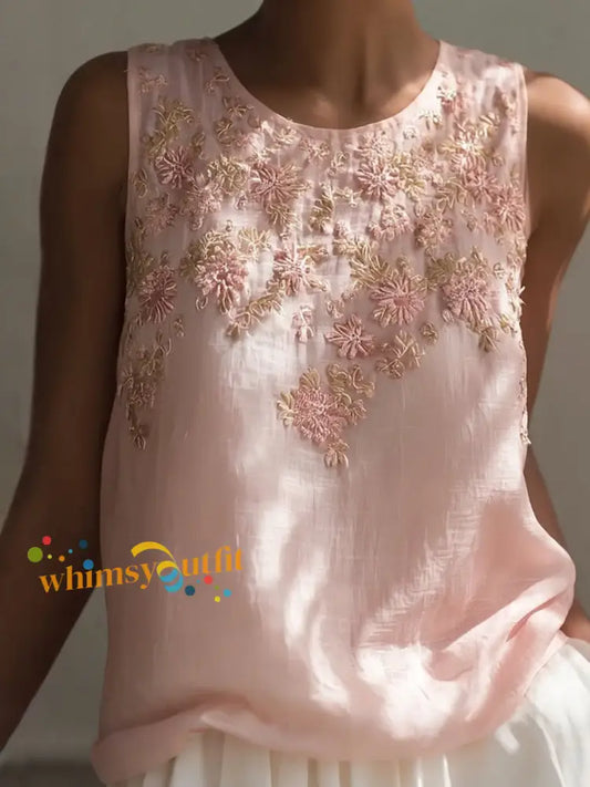 Women’s Breast Cancer Pink Floral Sleeveless Tops Pink / S