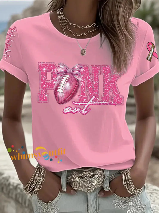 Women’s Breast Cancer Pink Football Print T shirt As picture / S