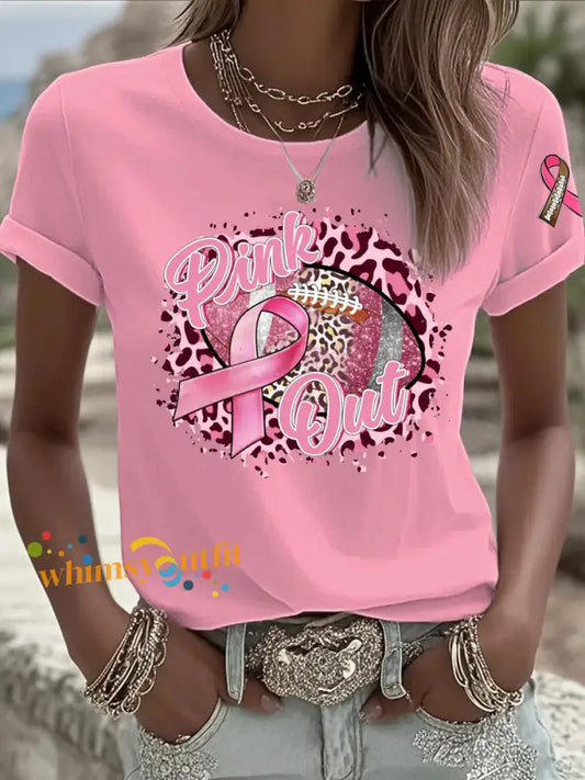 Women’s Breast Cancer Pink Football Print T shirt As picture / S