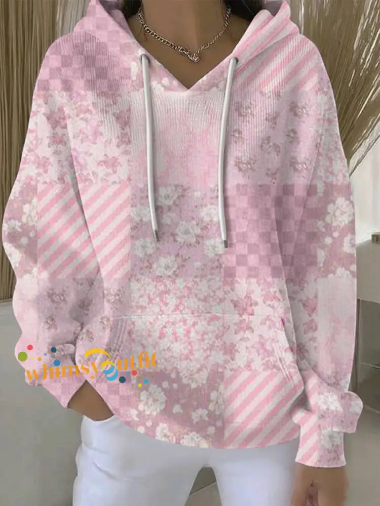 Women’s Breast Cancer Pink Print Casual Hoodie As picture / S