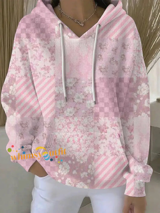 Women’s Breast Cancer Pink Print Casual Hoodie As picture / S