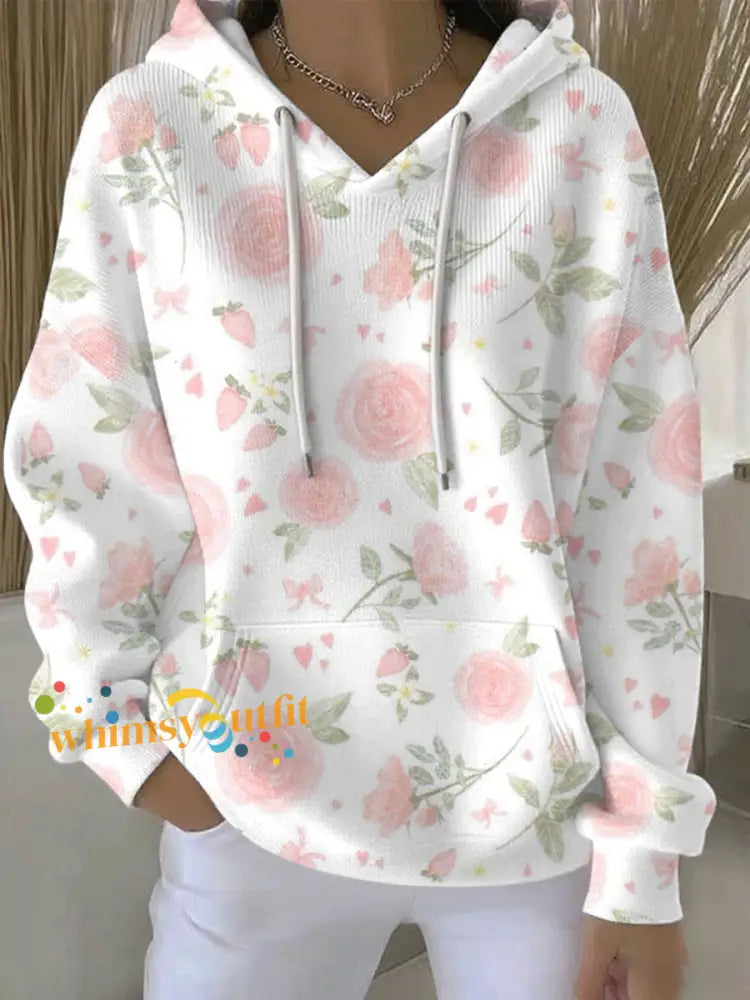 Women’s Breast Cancer Pink Print Casual Hoodie As picture / S