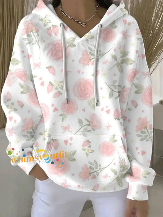 Women’s Breast Cancer Pink Print Casual Hoodie As picture / S