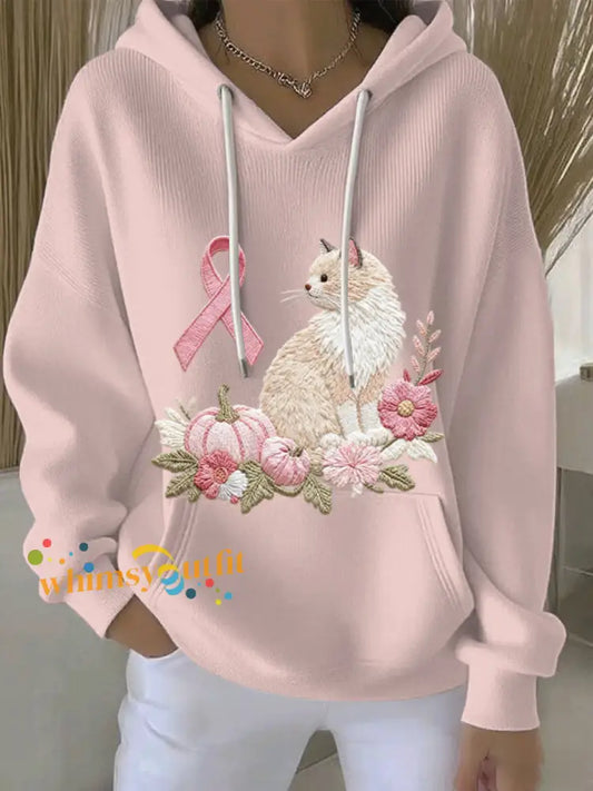 Women’s Breast Cancer Pink Print Casual Hoodie Pink / S