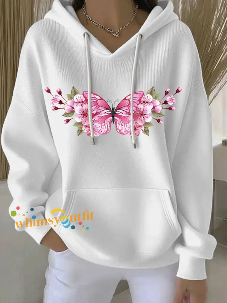 Women’s Breast Cancer Pink Print Casual Hoodie White / S